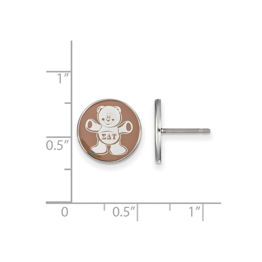Alternate view of the Sterling Silver Sigma Delta Tau Brown Enamel Bear Post Earrings by The Black Bow Jewelry Co.