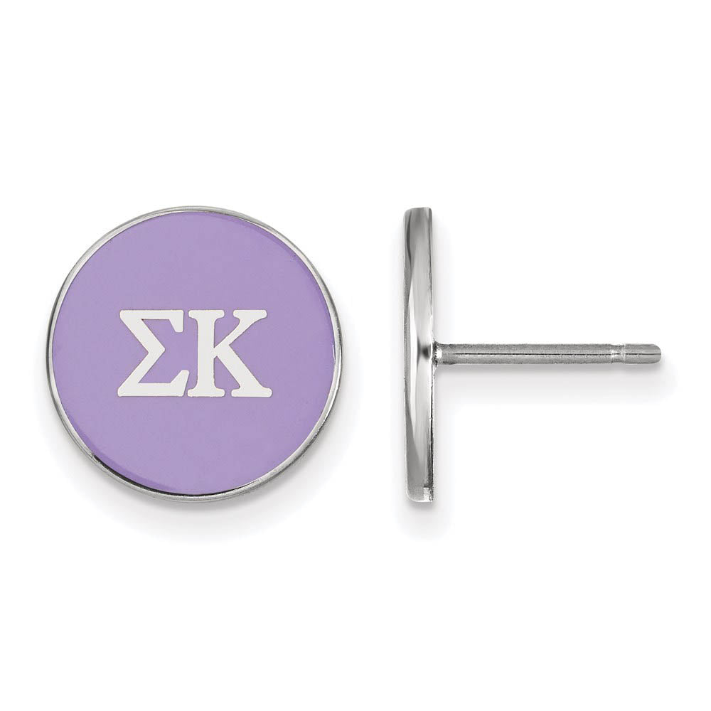 Sterling Silver Sigma Kappa Purple Enamel Disc Post Earrings, Item E17201 by The Black Bow Jewelry Co.