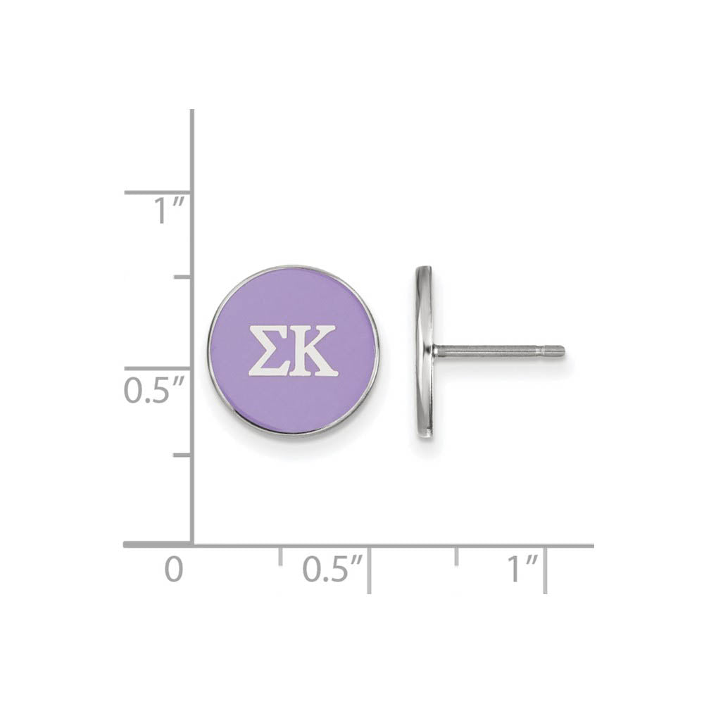 Alternate view of the Sterling Silver Sigma Kappa Purple Enamel Disc Post Earrings by The Black Bow Jewelry Co.