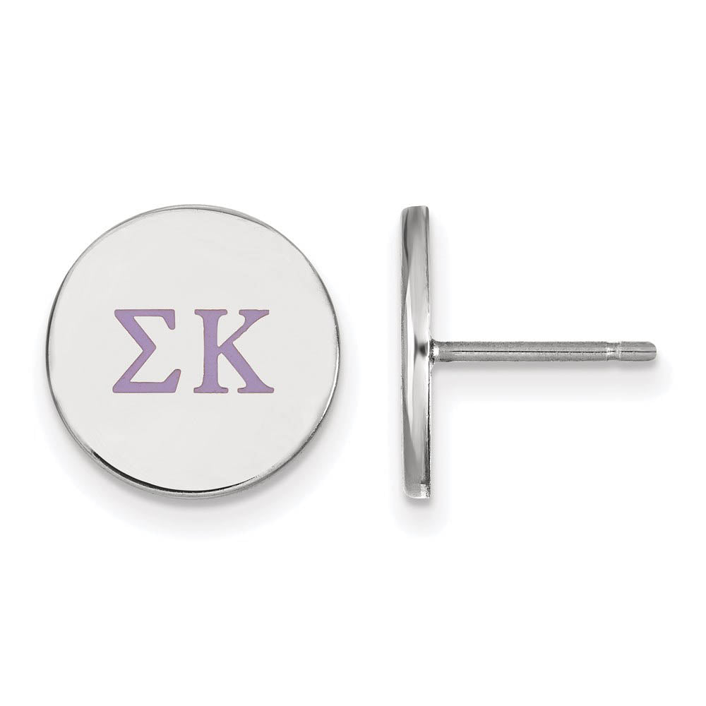 Sterling Silver Sigma Kappa Purple Enamel Greek Letters Post Earrings, Item E17202 by The Black Bow Jewelry Co.