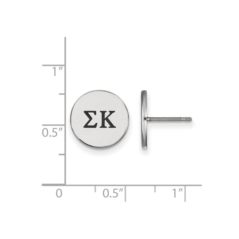 Alternate view of the Sterling Silver Sigma Kappa Black Enamel Greek Letters Post Earrings by The Black Bow Jewelry Co.