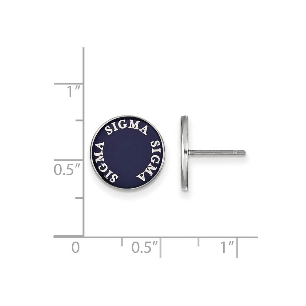 Alternate view of the Sterling Silver & Royal Purple Enamel Sigma Sigma Sigma Post Earrings by The Black Bow Jewelry Co.