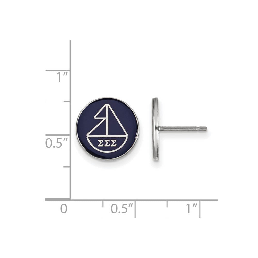 Alternate view of the Sterling Silver Sigma Sigma Sigma Enamel Sailboat Post Earrings by The Black Bow Jewelry Co.