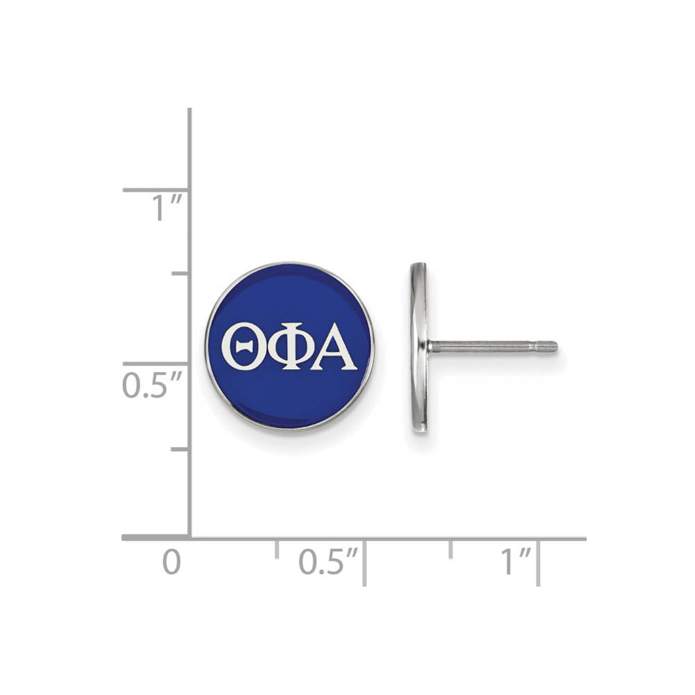 Alternate view of the Sterling Silver, Blue Enamel Theta Phi Alpha Post Earrings by The Black Bow Jewelry Co.