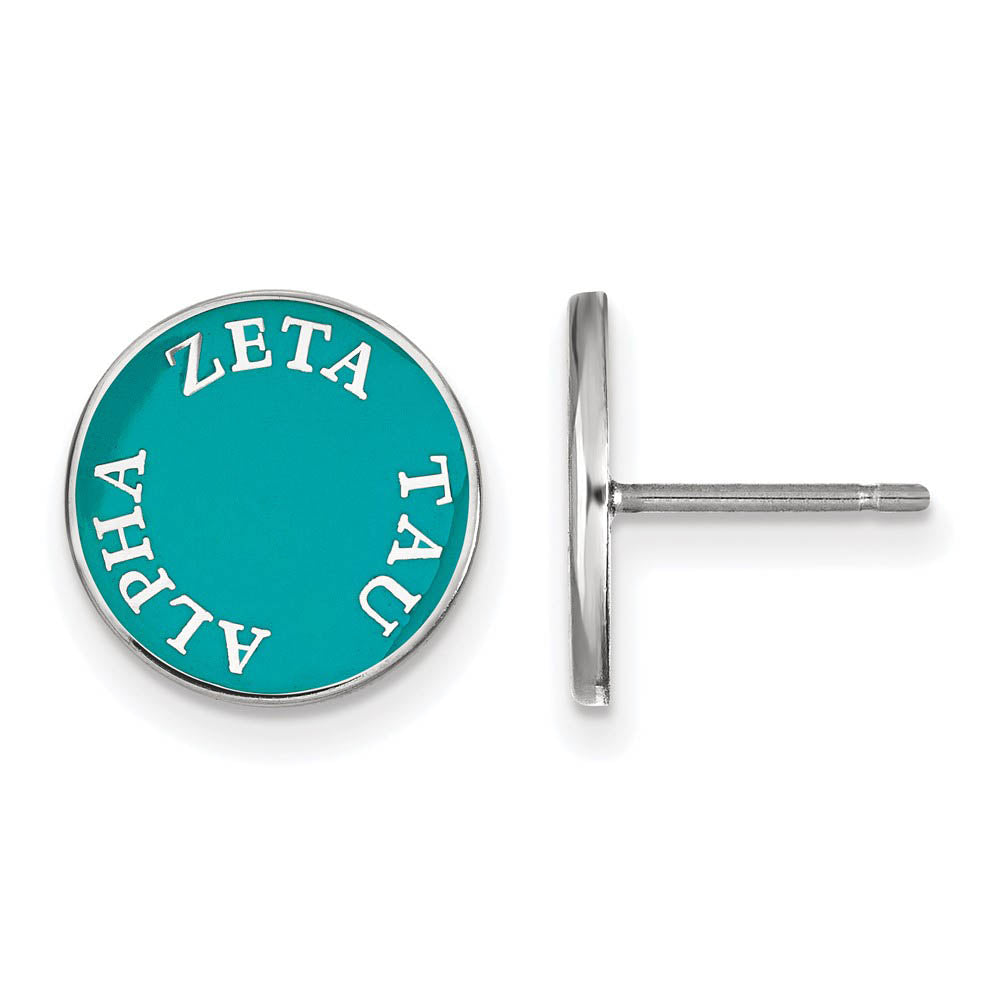 Sterling Silver & Blue-Green Enamel Zeta Tau Alpha Post Earrings, Item E17220 by The Black Bow Jewelry Co.