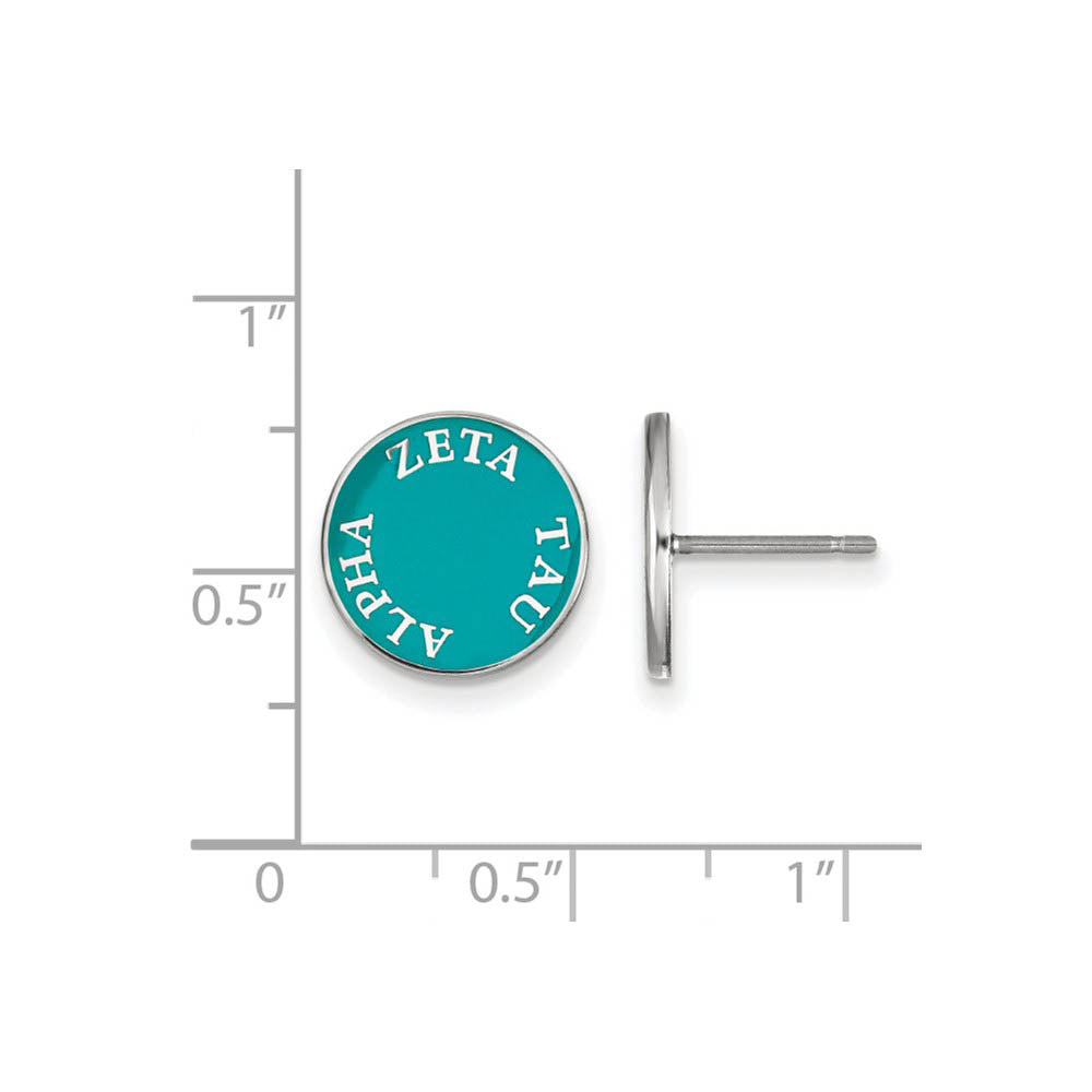 Alternate view of the Sterling Silver & Blue-Green Enamel Zeta Tau Alpha Post Earrings by The Black Bow Jewelry Co.