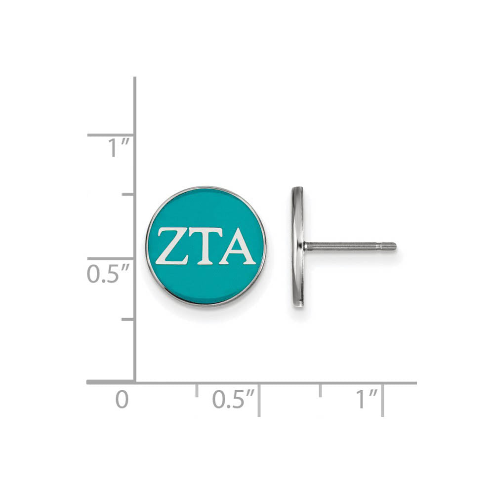 Alternate view of the Sterling Silver, Blue-Green Enamel Zeta Tau Alpha Post Earrings by The Black Bow Jewelry Co.