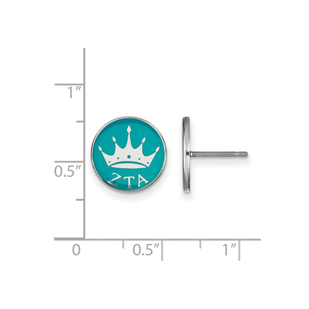 Alternate view of the Sterling Silver & Enamel Zeta Tau Alpha Crown Post Earrings by The Black Bow Jewelry Co.