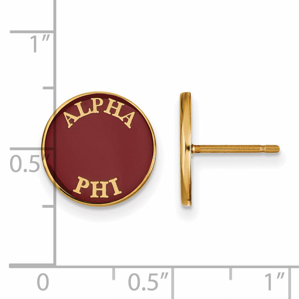 Alternate view of the 14K Plated Silver Alpha Phi Enamel Disc Post Earrings by The Black Bow Jewelry Co.