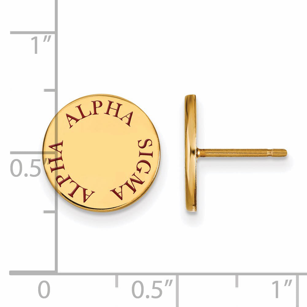 Alternate view of the 14K Plated Silver Alpha Sigma Alpha Red Enamel Post Earrings by The Black Bow Jewelry Co.