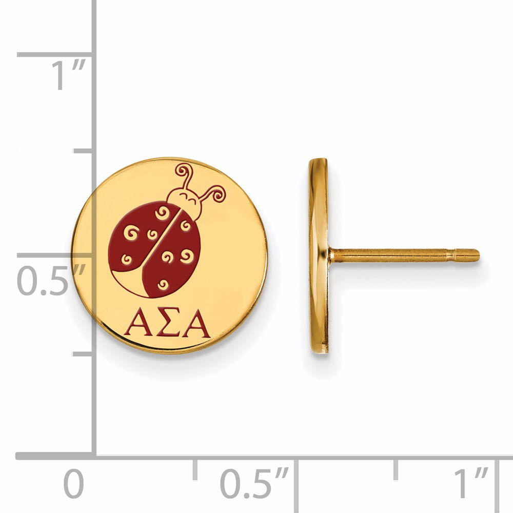 Alternate view of the 14K Plated Silver Alpha Sigma Alpha Enamel Post Earrings by The Black Bow Jewelry Co.