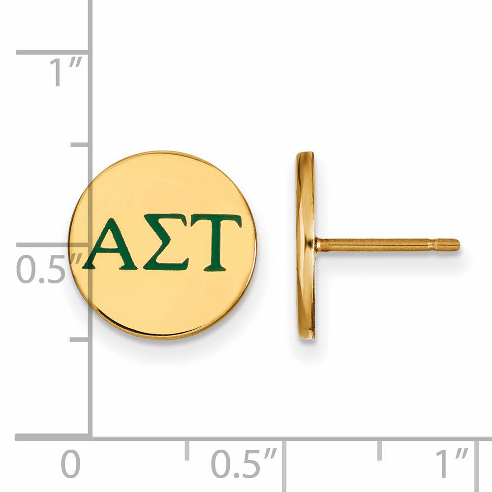 Alternate view of the 14K Plated Silver Alpha Sigma Tau Enamel Greek Letters Post Earrings by The Black Bow Jewelry Co.