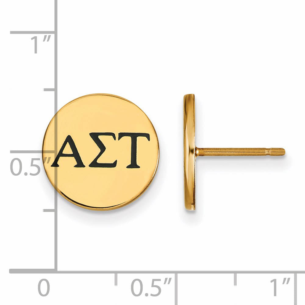 Alternate view of the 14K Plated Silver Alpha Sigma Tau Black Enamel Greek Post Earrings by The Black Bow Jewelry Co.