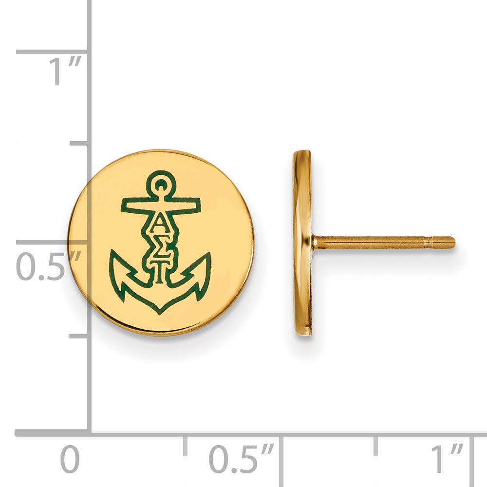 Alternate view of the 14K Plated Silver Alpha Sigma Tau Enamel Post Earrings by The Black Bow Jewelry Co.