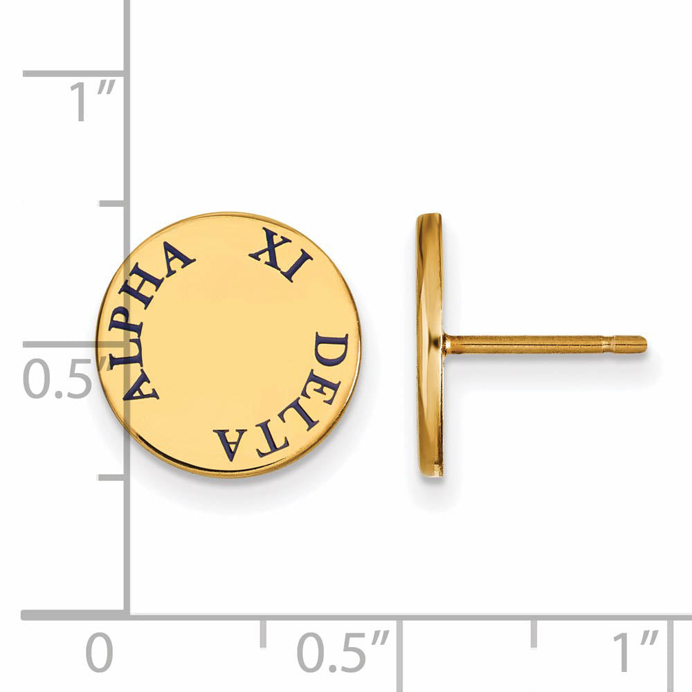 Alternate view of the 14K Plated Silver Alpha Xi Delta Blue Enamel Post Earrings by The Black Bow Jewelry Co.