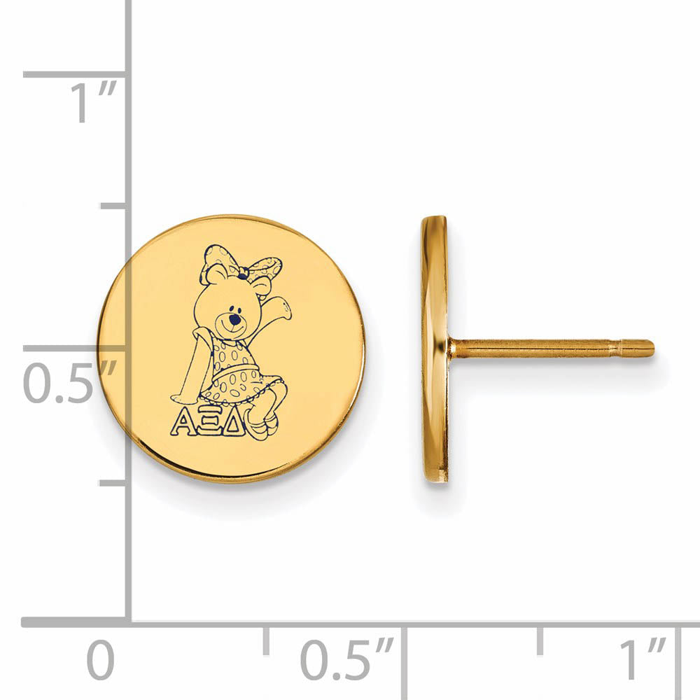 Alternate view of the 14K Plated Silver Alpha Xi Delta Enamel Bear Disc Post Earrings by The Black Bow Jewelry Co.