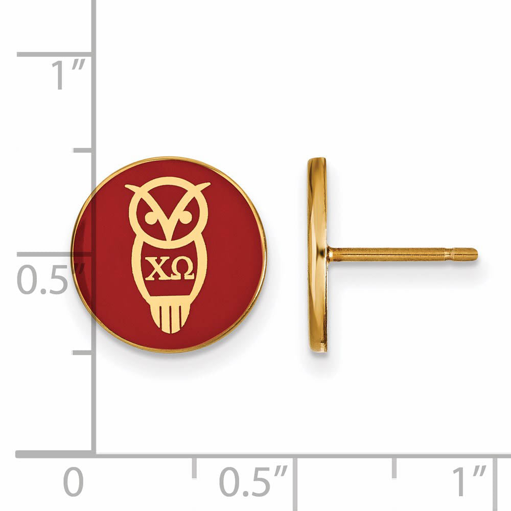 Alternate view of the 14K Plated Silver Chi Omega Red Enamel Owl Disc Post Earrings by The Black Bow Jewelry Co.