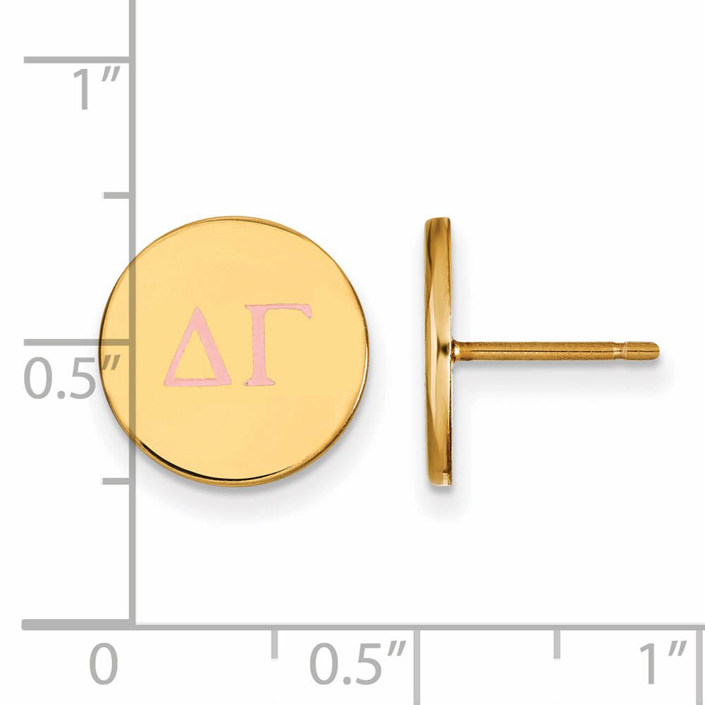 Alternate view of the 14K Plated Silver Delta Gamma Enamel Greek Letters Post Earrings by The Black Bow Jewelry Co.