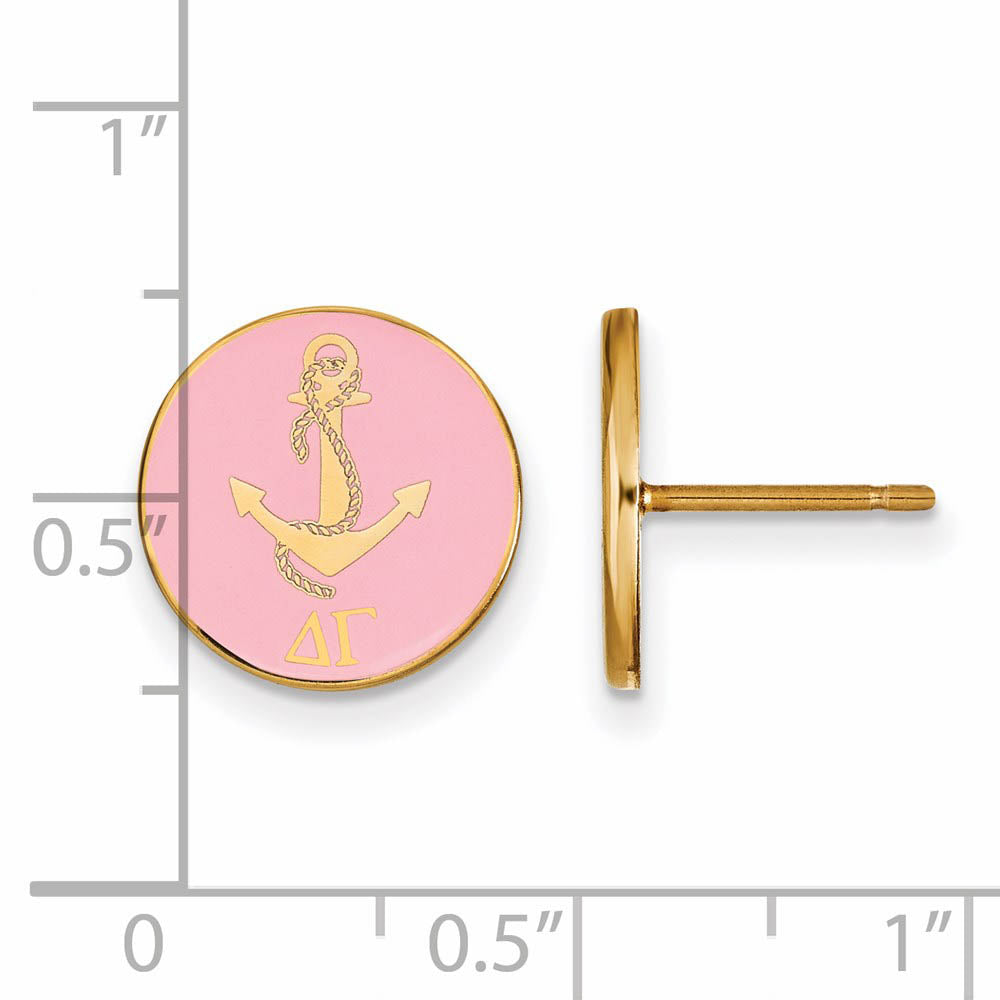 Alternate view of the 14K Plated Silver Delta Gamma Pink Enamel Anchor Post Earrings by The Black Bow Jewelry Co.