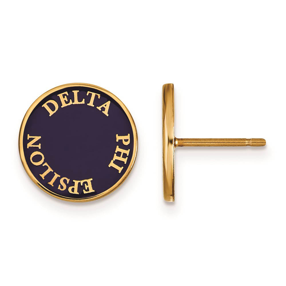 14K Plated Silver Delta Phi Epsilon Enamel Disc Post Earrings, Item E17311 by The Black Bow Jewelry Co.