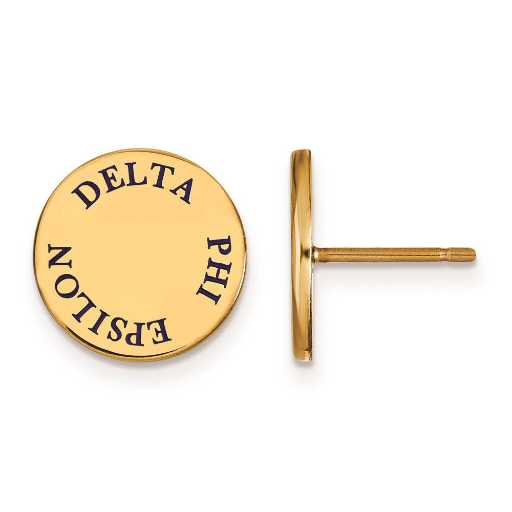 14K Plated Silver Delta Phi Epsilon Blue Enamel Post Earrings, Item E17312 by The Black Bow Jewelry Co.