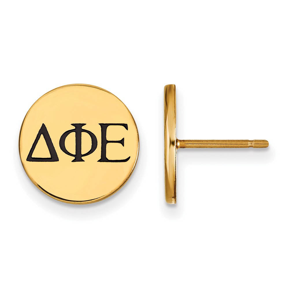 14K Plated Silver Delta Phi Epsilon Black Enamel Greek Post Earrings, Item E17315 by The Black Bow Jewelry Co.