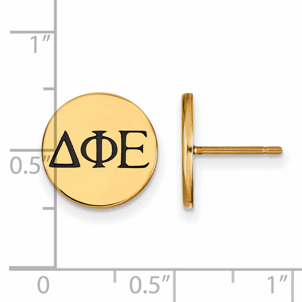 Alternate view of the 14K Plated Silver Delta Phi Epsilon Black Enamel Greek Post Earrings by The Black Bow Jewelry Co.