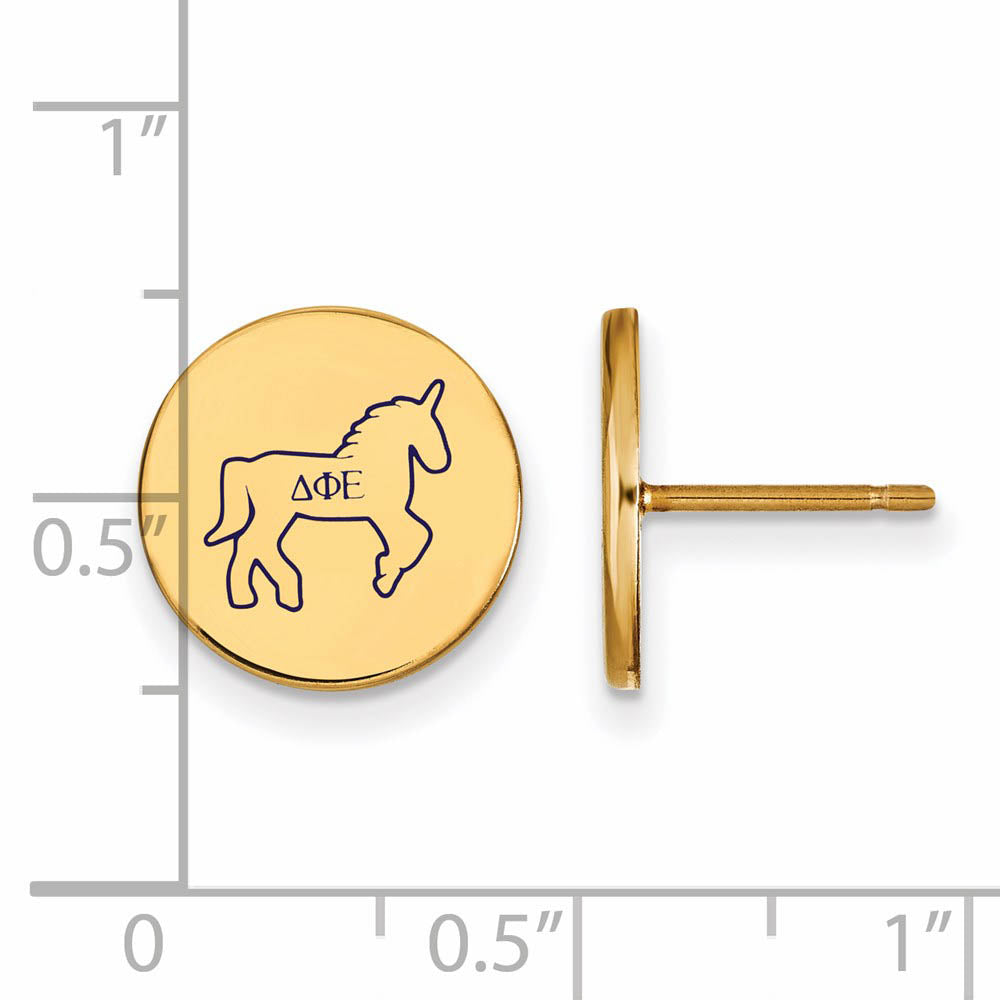 Alternate view of the 14K Plated Silver Delta Phi Epsilon Enamel Post Earrings by The Black Bow Jewelry Co.
