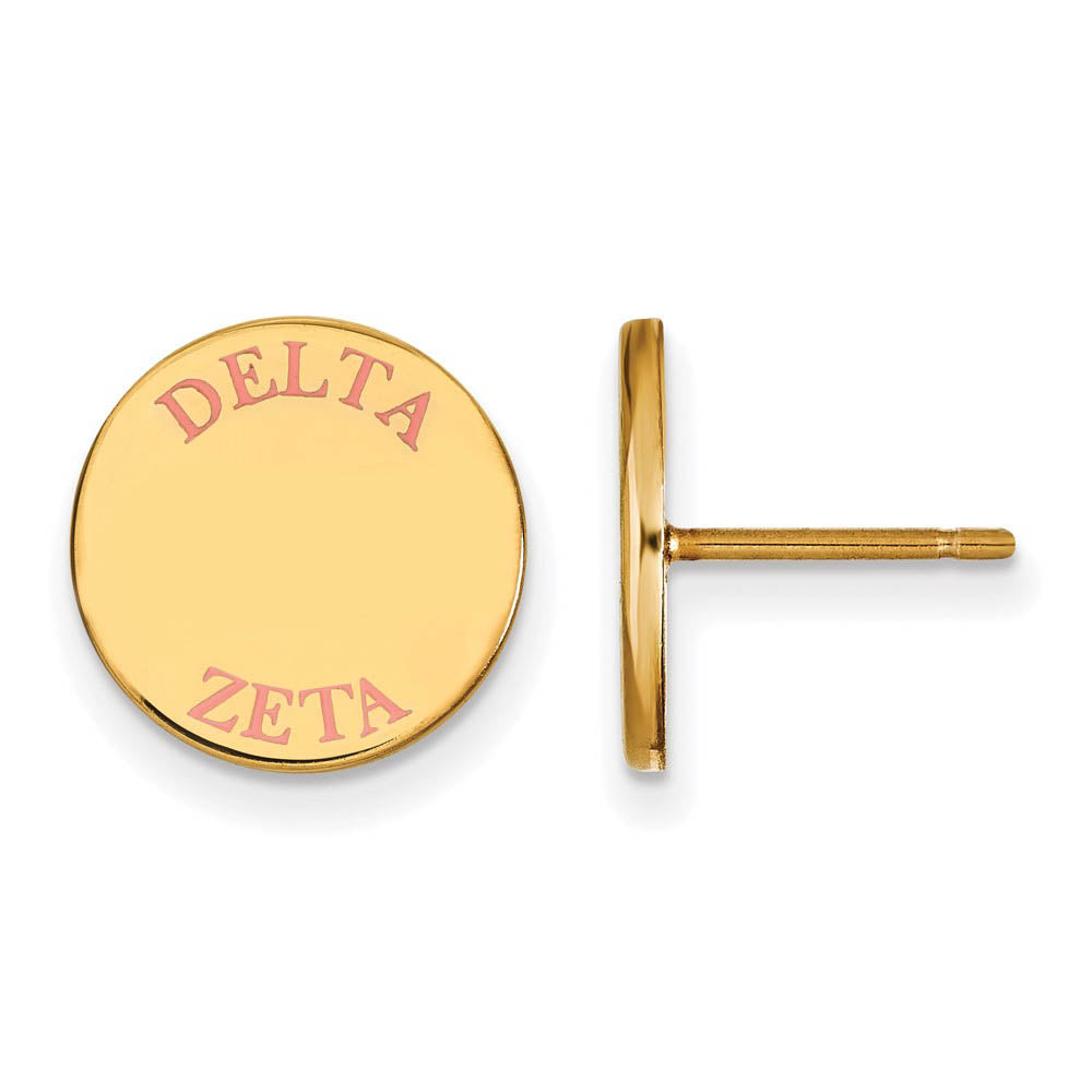 14K Plated Silver Delta Zeta Pink Enamel Post Earrings, Item E17319 by The Black Bow Jewelry Co.
