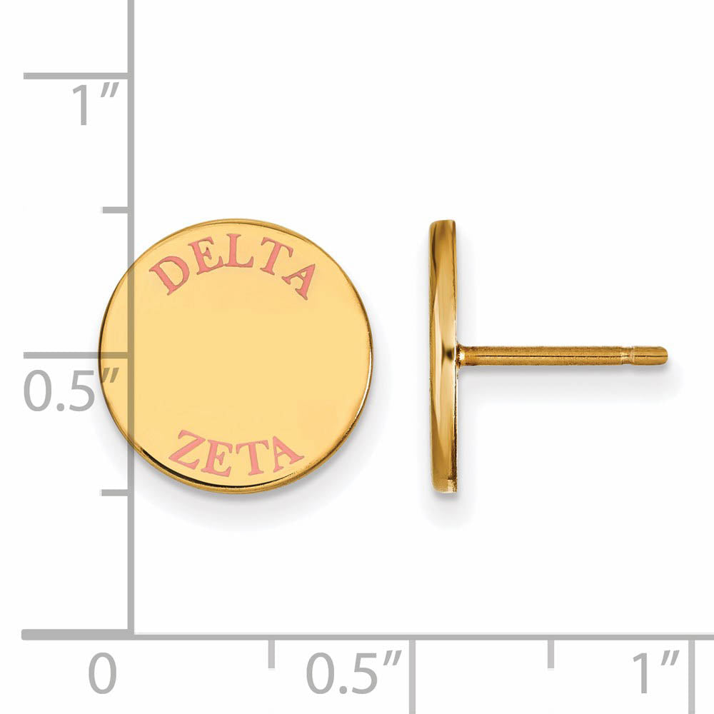 Alternate view of the 14K Plated Silver Delta Zeta Pink Enamel Post Earrings by The Black Bow Jewelry Co.