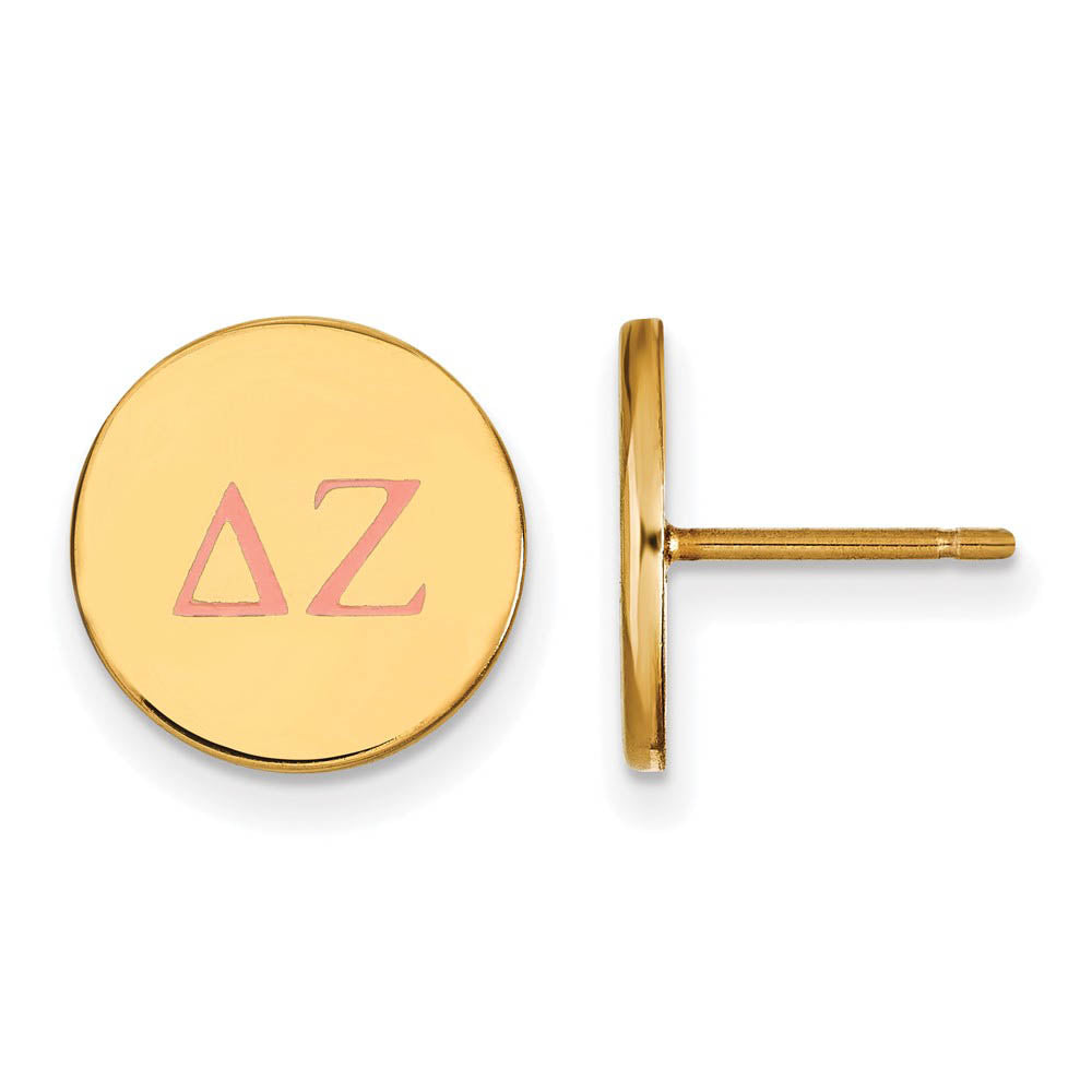 14K Plated Silver Delta Zeta Pink Enamel Greek Letters Post Earrings, Item E17321 by The Black Bow Jewelry Co.