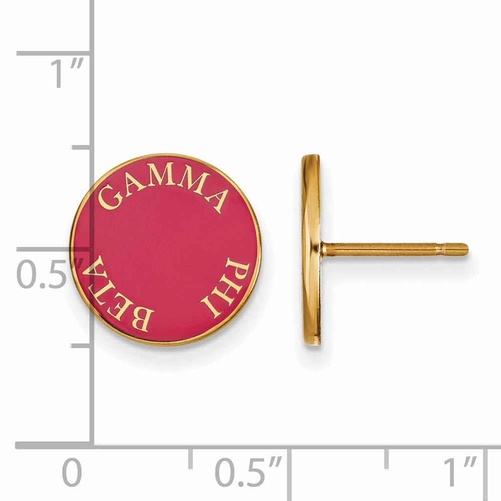 Alternate view of the 14K Plated Silver Gamma Phi Beta Enamel Disc Post Earrings by The Black Bow Jewelry Co.