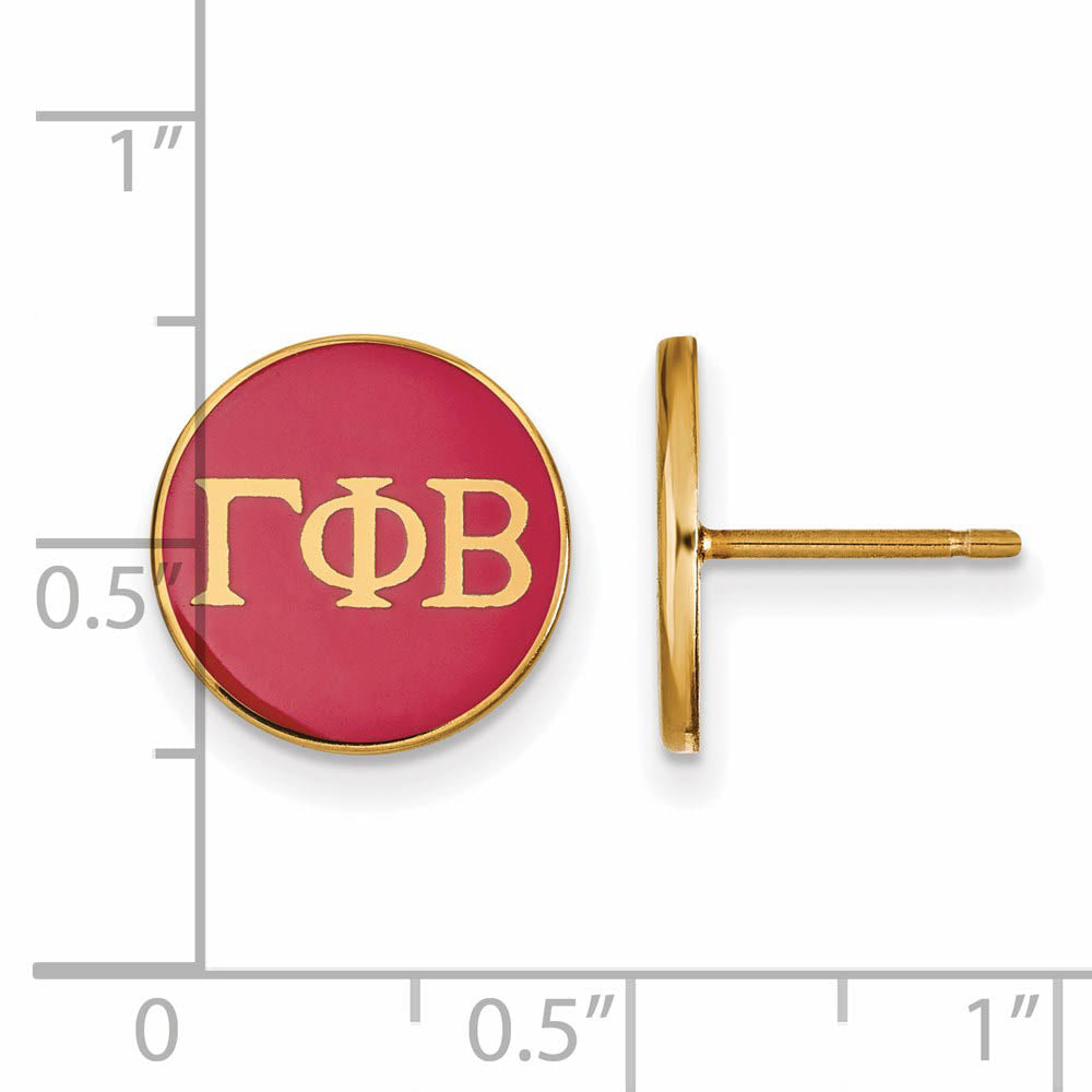 Alternate view of the 14K Plated Silver Gamma Phi Beta Red Enamel Disc Post Earrings by The Black Bow Jewelry Co.