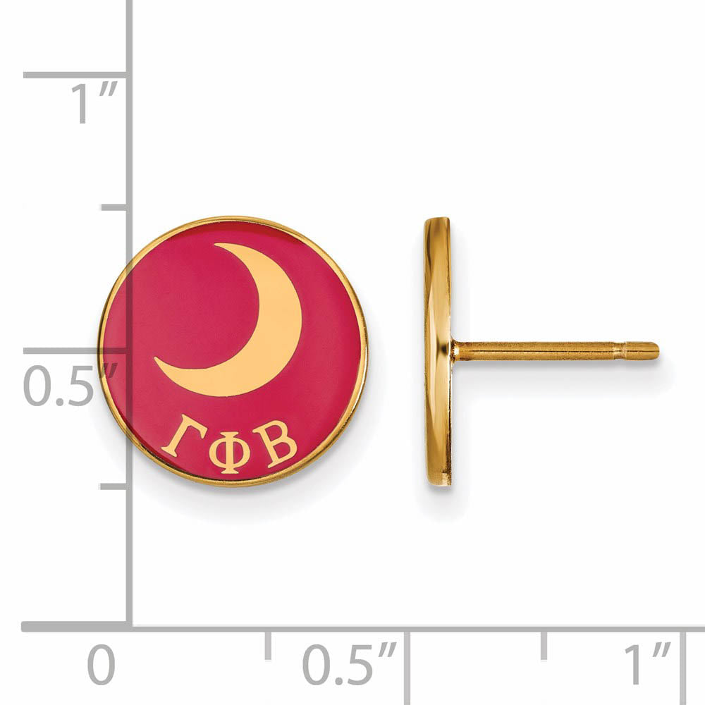 Alternate view of the 14K Plated Silver Gamma Phi Beta Red Enamel Moon Disc Post Earrings by The Black Bow Jewelry Co.
