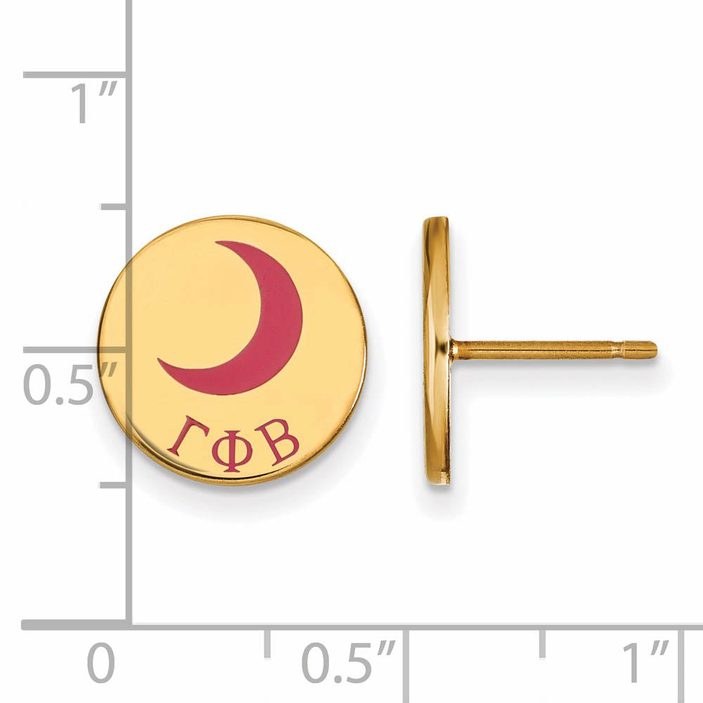 Alternate view of the 14K Plated Silver Gamma Phi Beta Enamel Post Earrings by The Black Bow Jewelry Co.