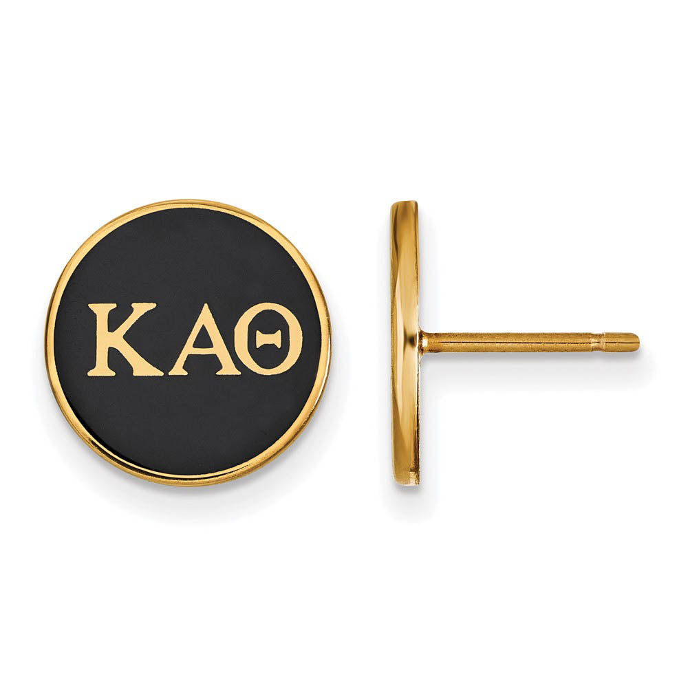 14K Plated Silver Kappa Alpha Theta Black Enamel Disc Post Earrings, Item E17334 by The Black Bow Jewelry Co.