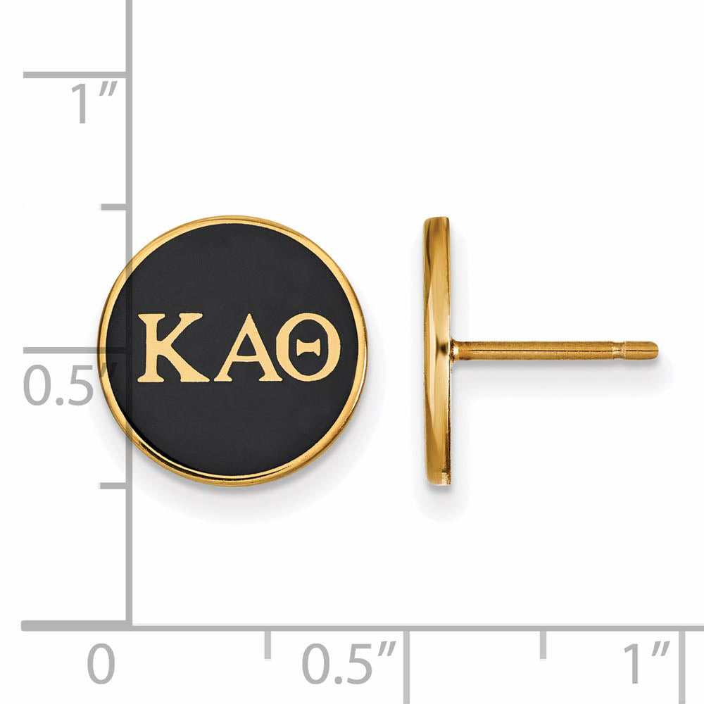 Alternate view of the 14K Plated Silver Kappa Alpha Theta Black Enamel Disc Post Earrings by The Black Bow Jewelry Co.