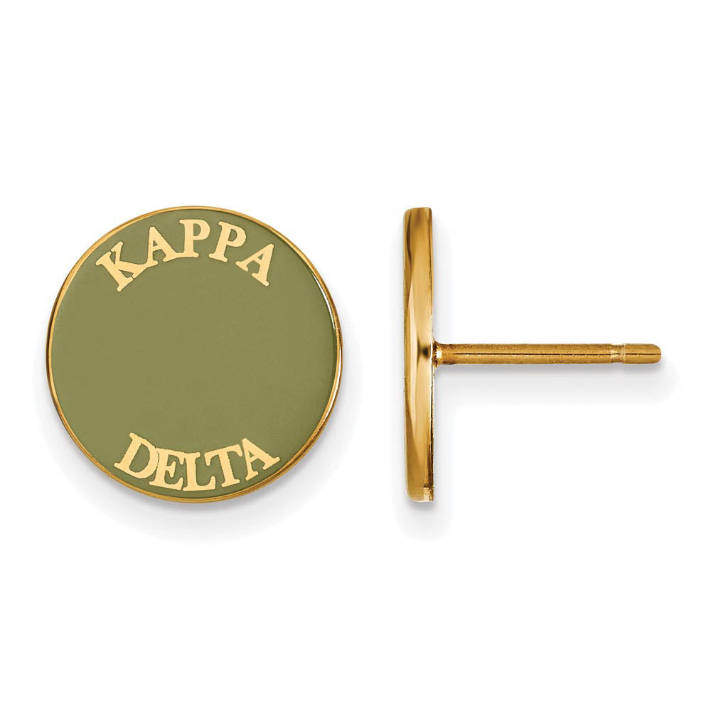 14K Plated Silver Kappa Delta Enamel Disc Post Earrings, Item E17339 by The Black Bow Jewelry Co.