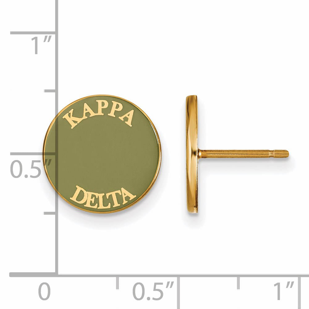 Alternate view of the 14K Plated Silver Kappa Delta Enamel Disc Post Earrings by The Black Bow Jewelry Co.