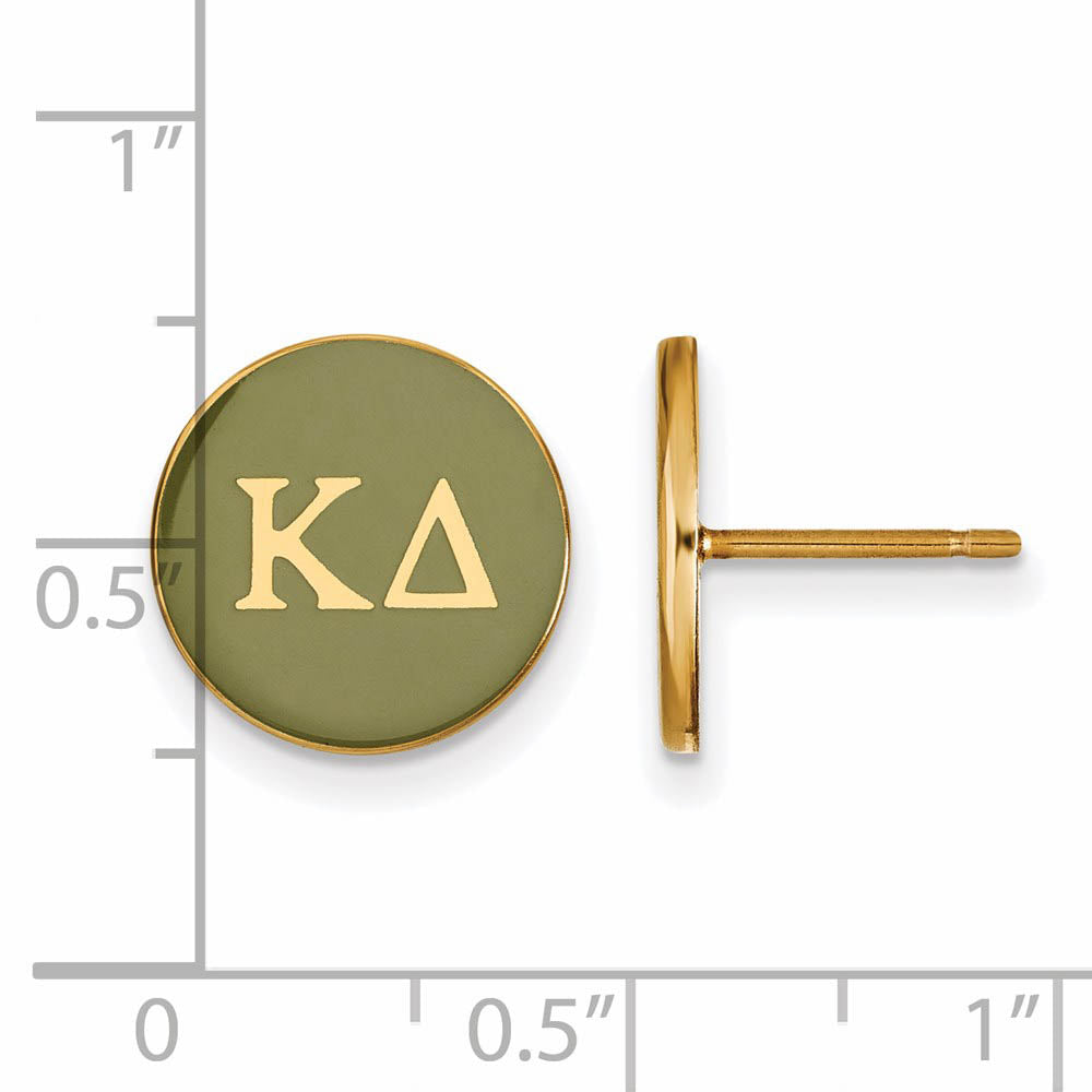 Alternate view of the 14K Plated Silver Kappa Delta Green Enamel Disc Post Earrings by The Black Bow Jewelry Co.