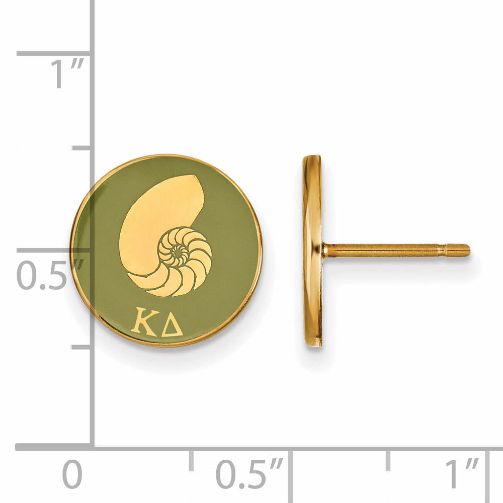 Alternate view of the 14K Plated Silver Kappa Delta Green Enamel Nautilus Post Earrings by The Black Bow Jewelry Co.