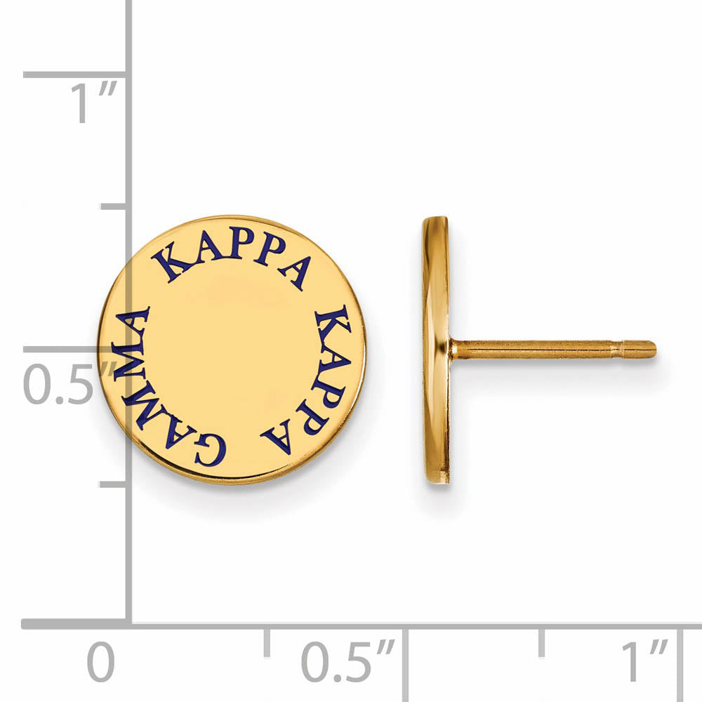 Alternate view of the 14K Plated Silver Kappa Kappa Gamma Blue Enamel Post Earrings by The Black Bow Jewelry Co.