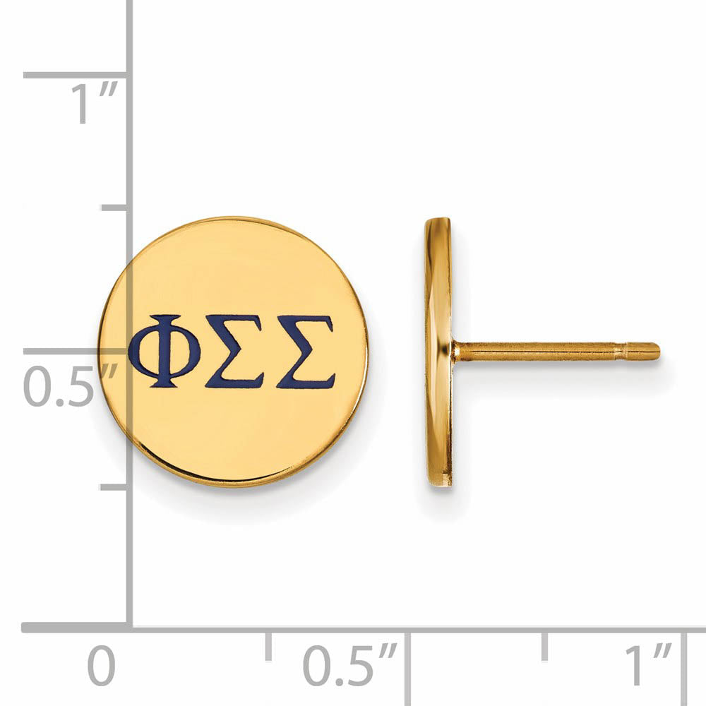 Alternate view of the 14K Plated Silver Phi Sigma Sigma Enamel Greek Letters Post Earrings by The Black Bow Jewelry Co.