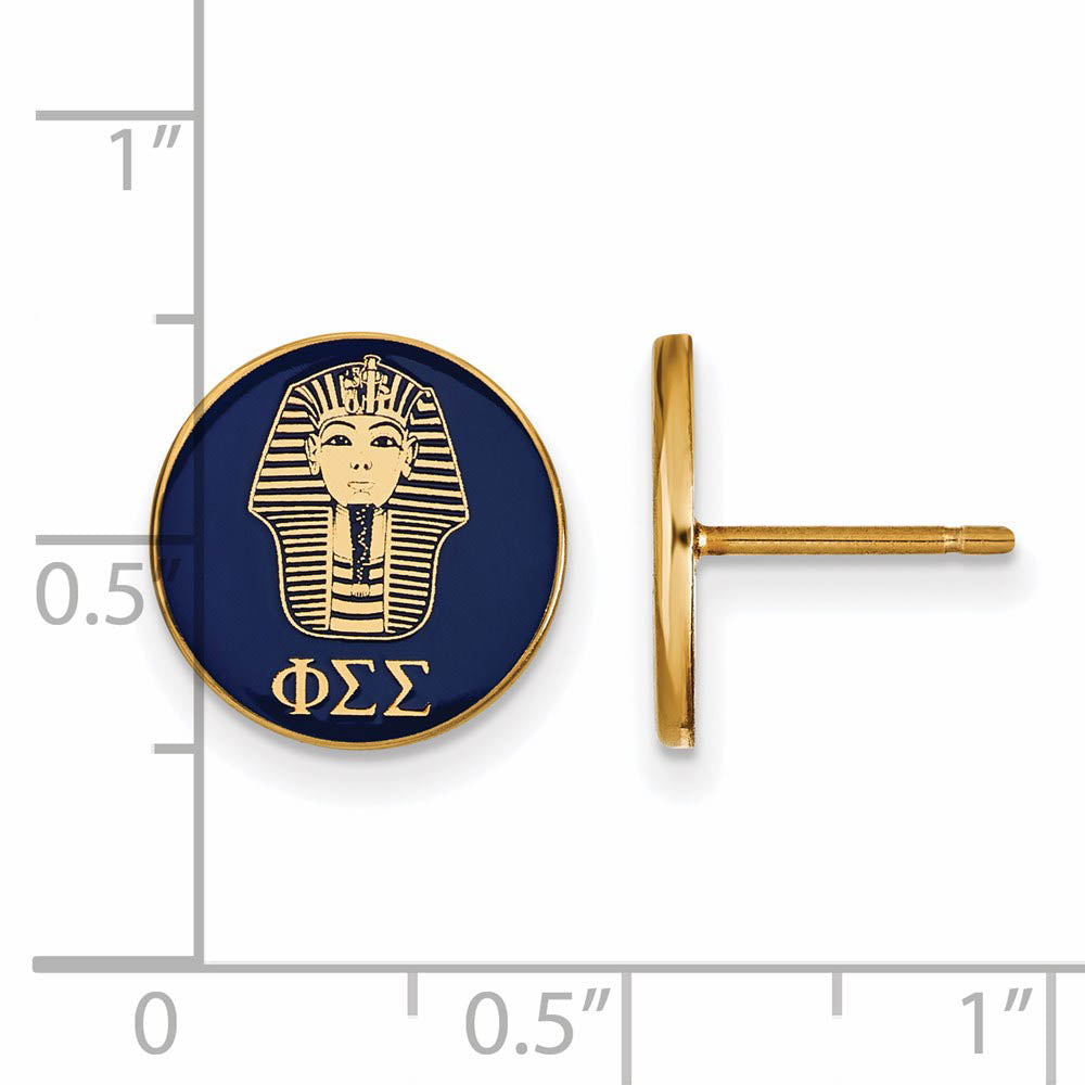Alternate view of the 14K Plated Silver Phi Sigma Sigma Blue Enamel Sphinx Post Earrings by The Black Bow Jewelry Co.