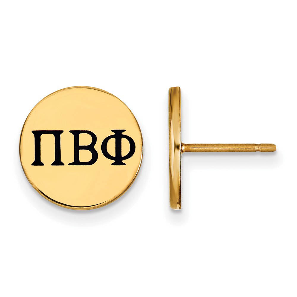 14K Plated Silver Pi Beta Phi Black Enamel Greek Letters Post Earrings, Item E17370 by The Black Bow Jewelry Co.