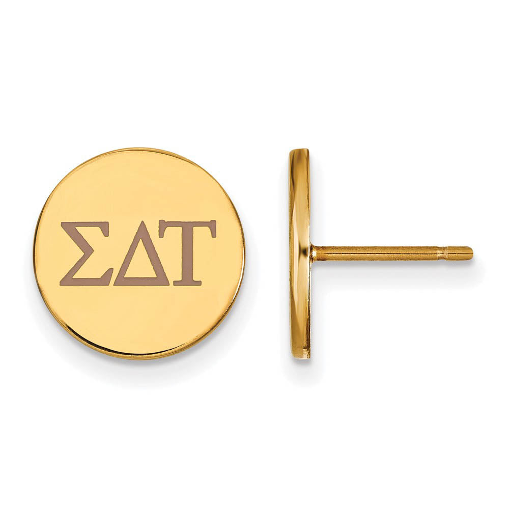 14K Plated Silver Sigma Delta Tau Enamel Greek Letters Post Earrings, Item E17376 by The Black Bow Jewelry Co.