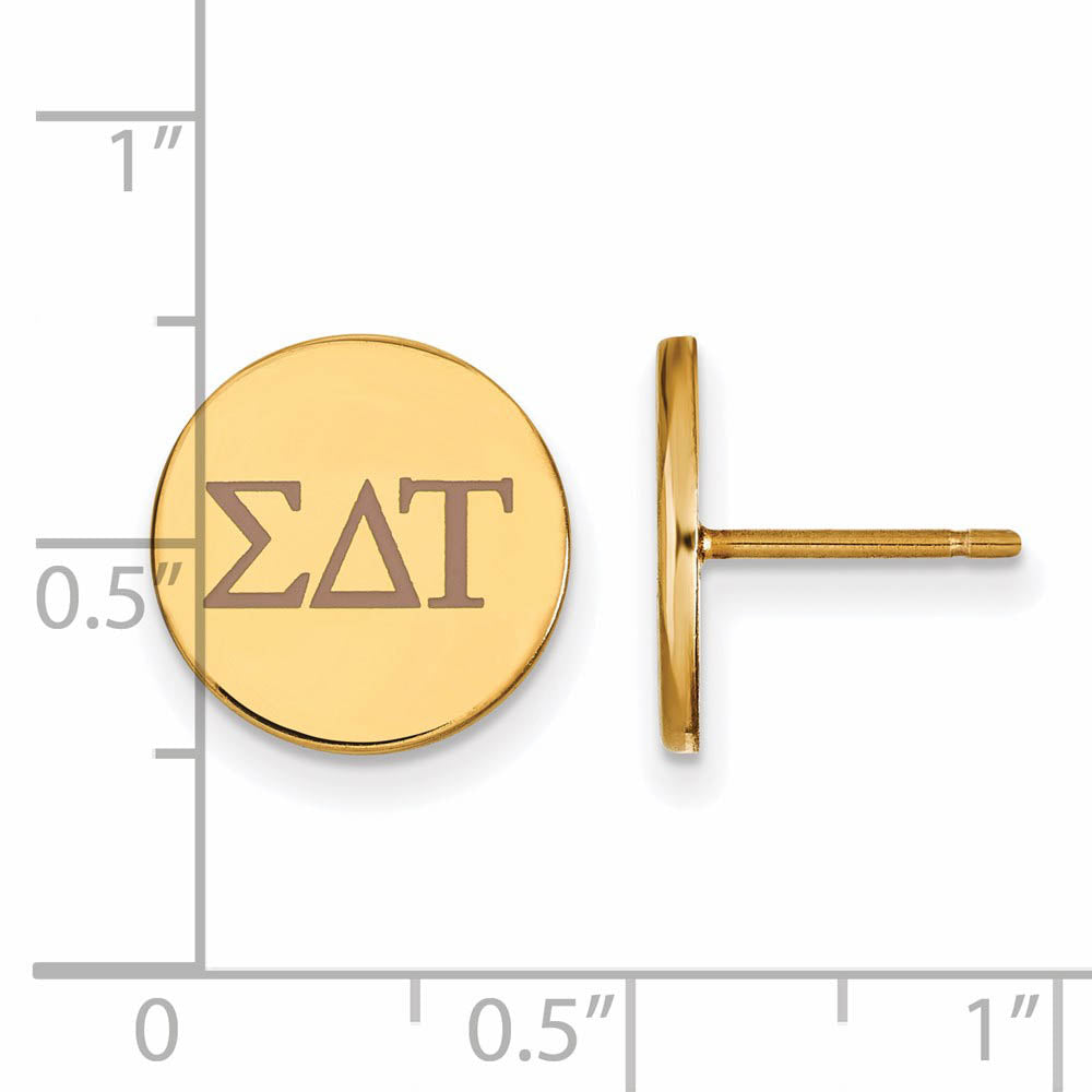 Alternate view of the 14K Plated Silver Sigma Delta Tau Enamel Greek Letters Post Earrings by The Black Bow Jewelry Co.