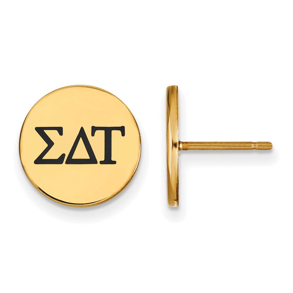 14K Plated Silver Sigma Delta Tau Black Enamel Greek Post Earrings, Item E17377 by The Black Bow Jewelry Co.