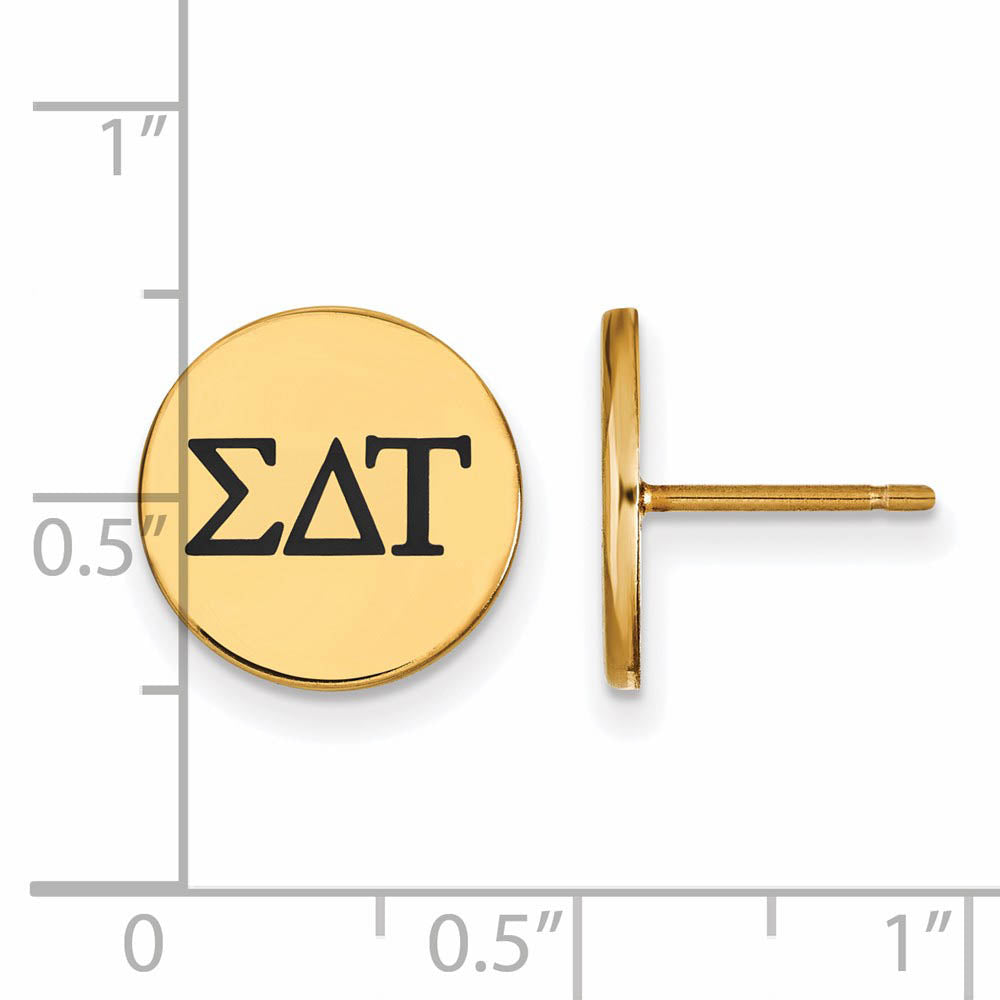 Alternate view of the 14K Plated Silver Sigma Delta Tau Black Enamel Greek Post Earrings by The Black Bow Jewelry Co.