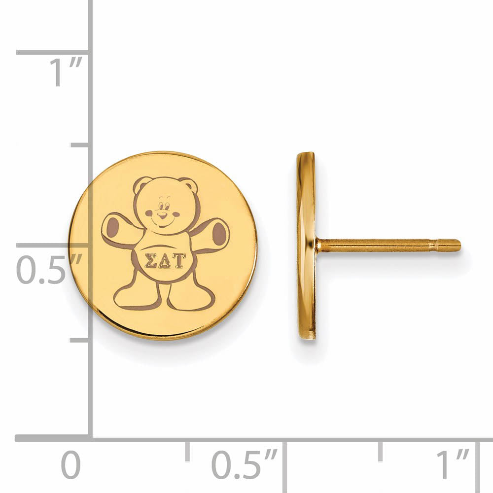 Alternate view of the 14K Plated Silver Sigma Delta Tau Enamel Post Earrings by The Black Bow Jewelry Co.